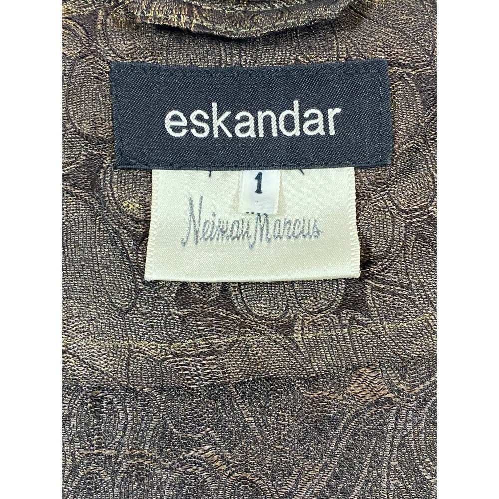 VTG Eskandar Brocade Silk Kimono Jacket Womens 1 Brown Metallic Floral - Picture 11 of 11